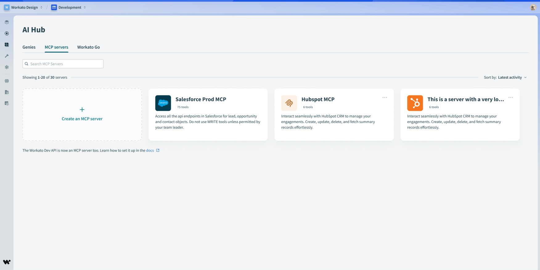 AI Hub MCP servers landing page