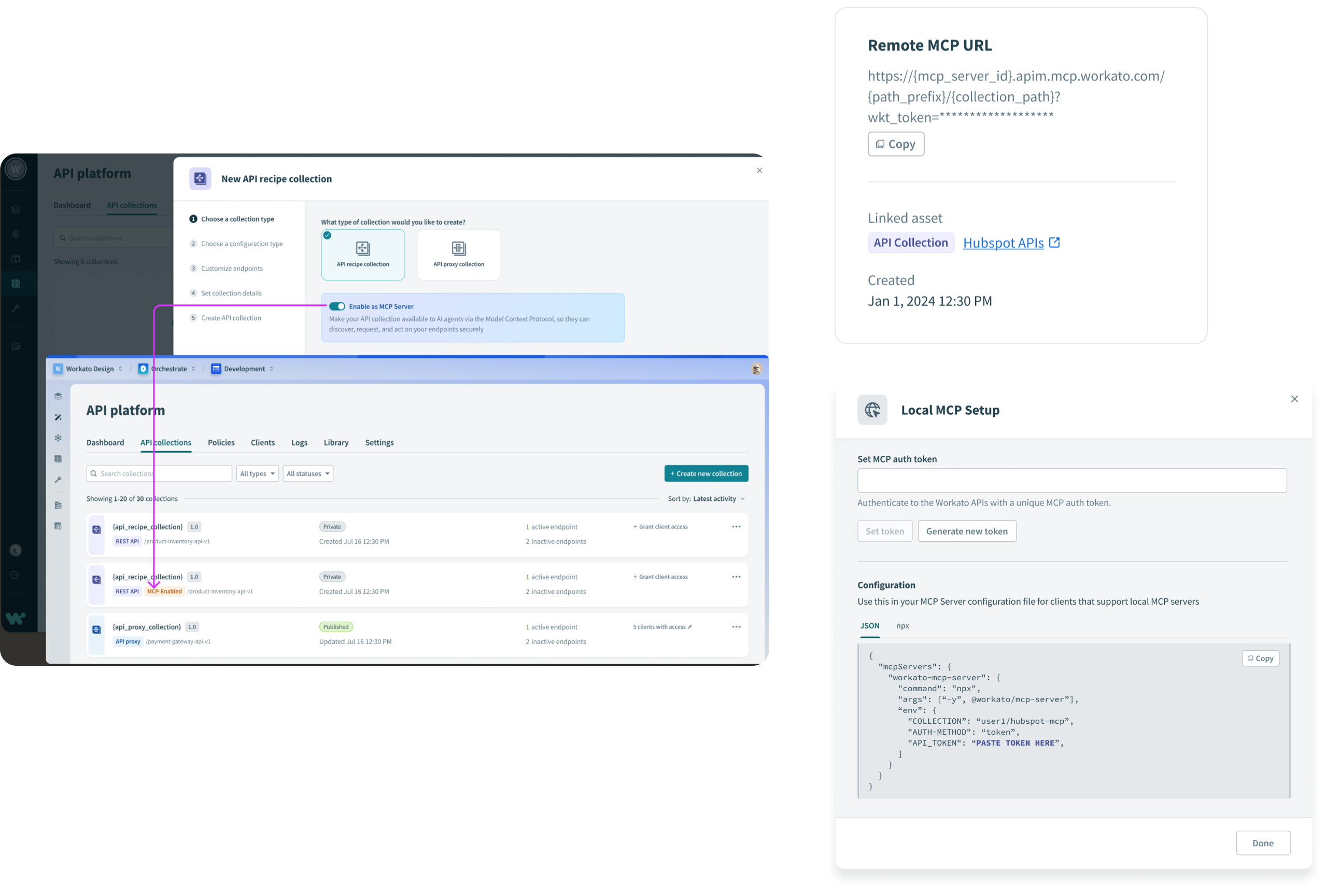 API collection toggle and install URL panel