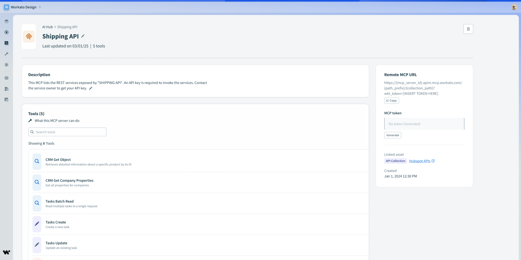 MCP server detail page