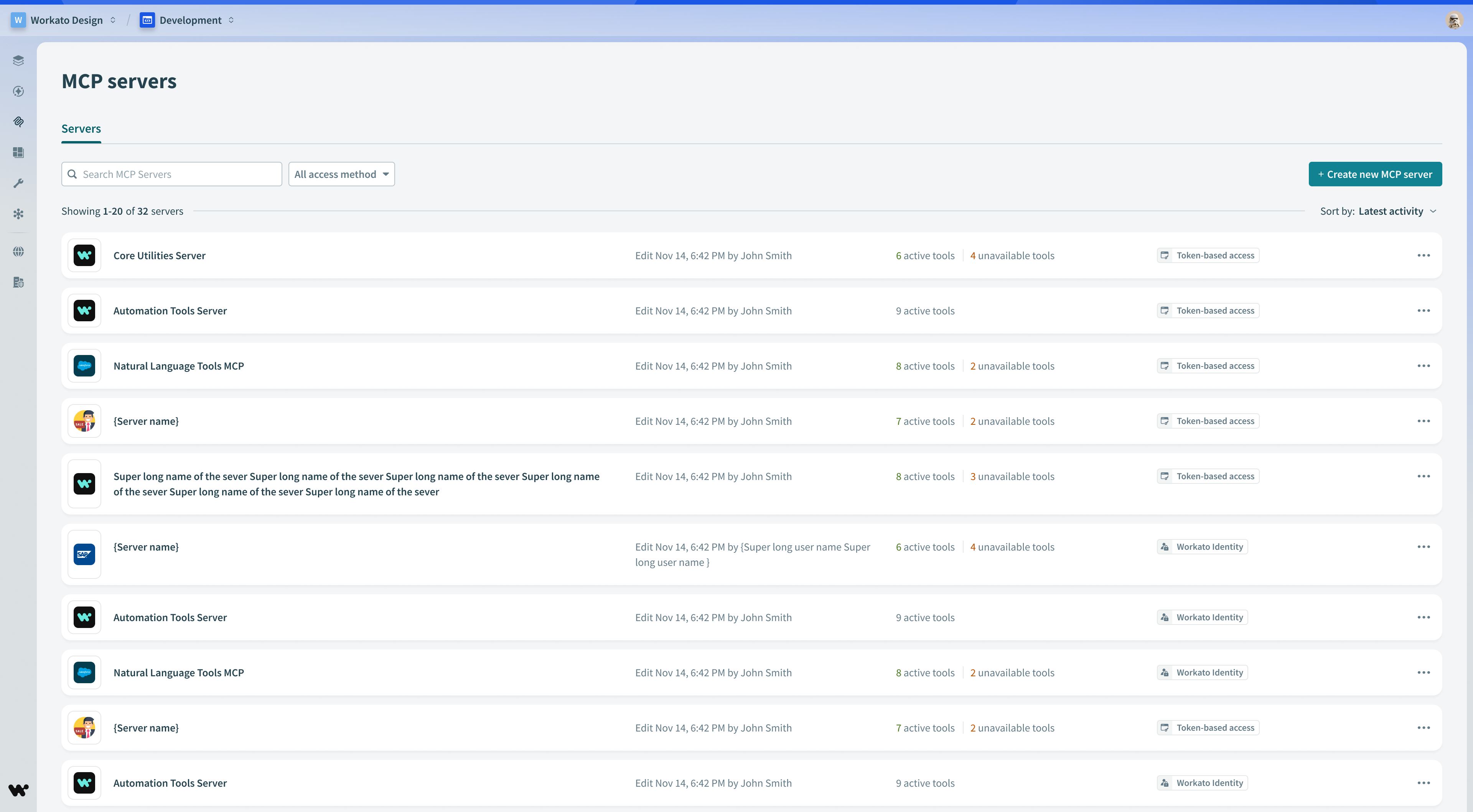 MCP servers list with metadata, after