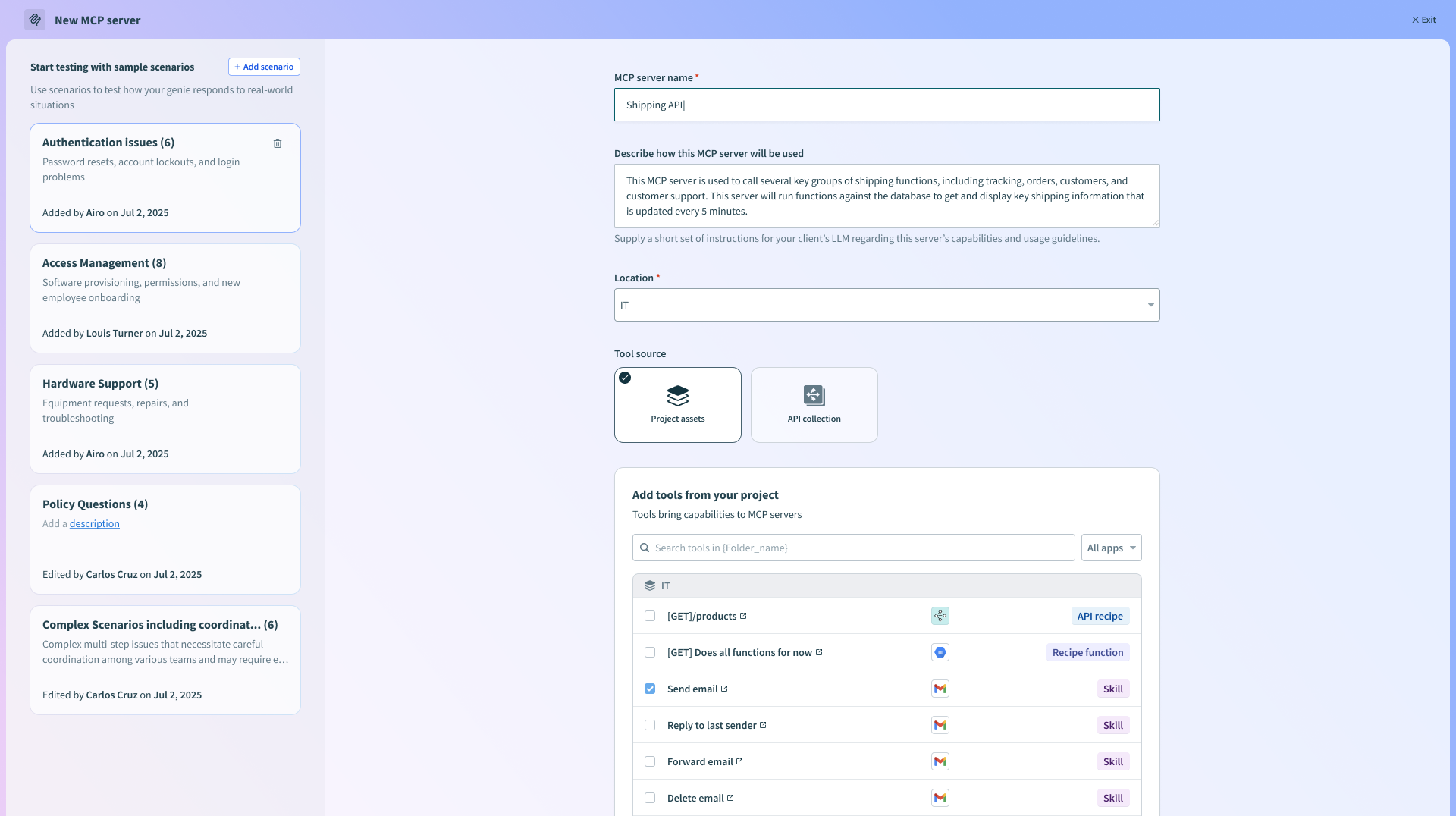 New MCP server creation page