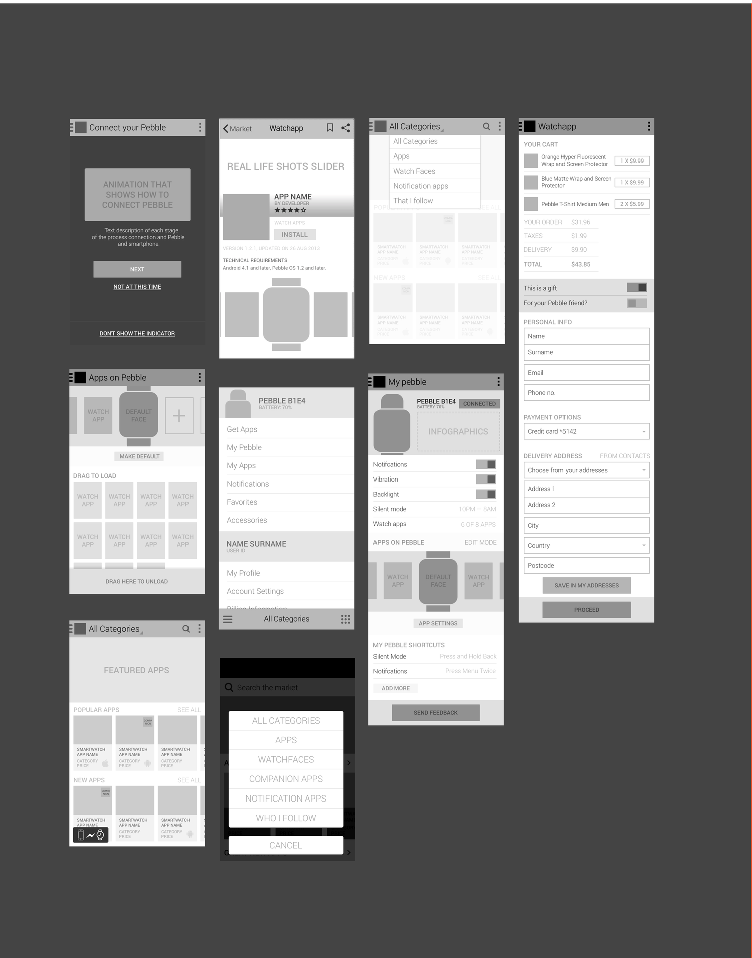 Sketched screen layouts