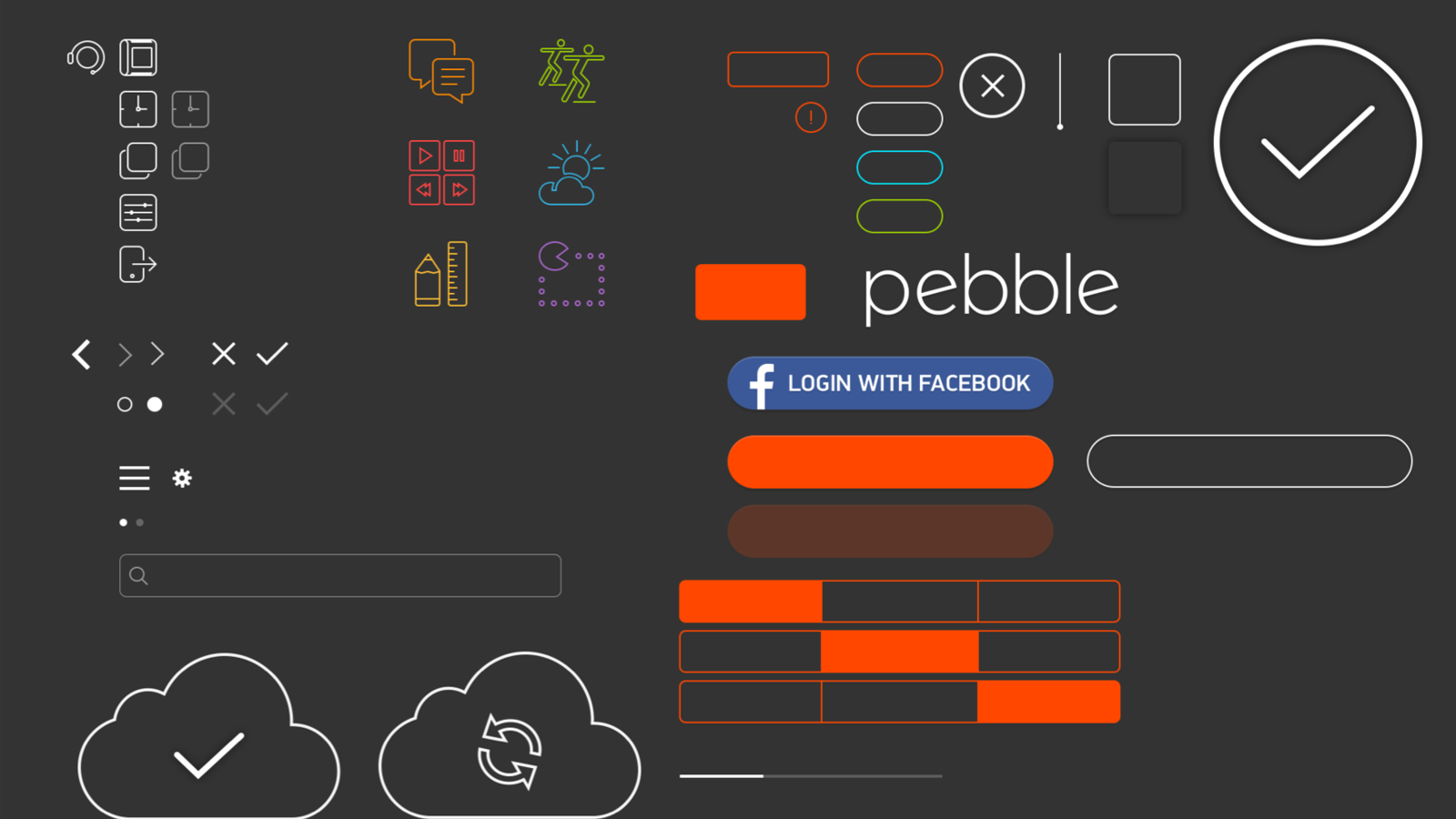 Pebble UI kit: icons, controls and the Pebble wordmark